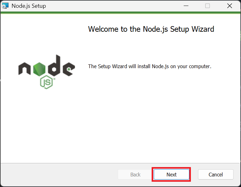 Node.jsインストーラーの起動画面